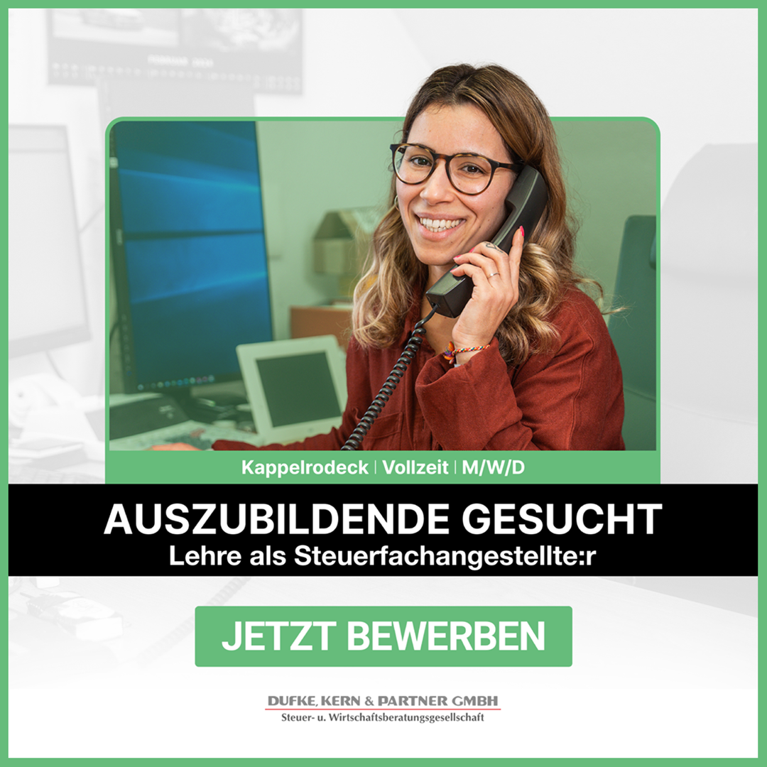 Wir suchen Dich ! Stellenangebot als Auszubildende zur Steuerfachangestellte (m/w/d) für den Standort Kappelrodeck